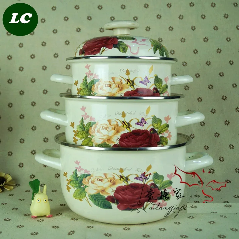 Набор кастрюль набор эмалированных кастрюль набор керамической посуды 16 см 18 см 20 см эмалированный-набор кухонной посуды