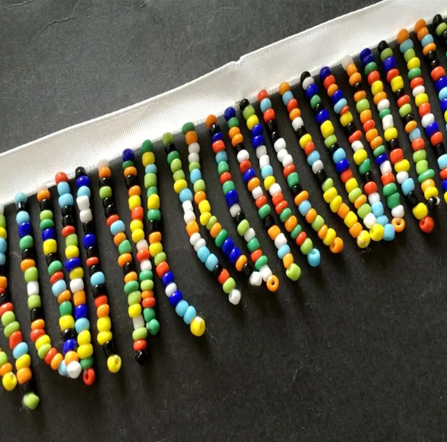 2 Yard multicolor Bead Tassels Beaded White Lace Trim Ribbon For