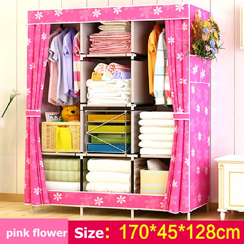 Простой современный складной шкаф из нетканого полотна, съемный шкаф для одежды, 13 мм стальная труба - Цвет: pink flower