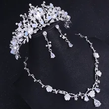 Цветок Свадебные Ювелирные наборы для невесты Женщины Циркон ожерелье девушки горный хрусталь кристалл барокко Серебряная корона свадебный Золотой набор с тиарой