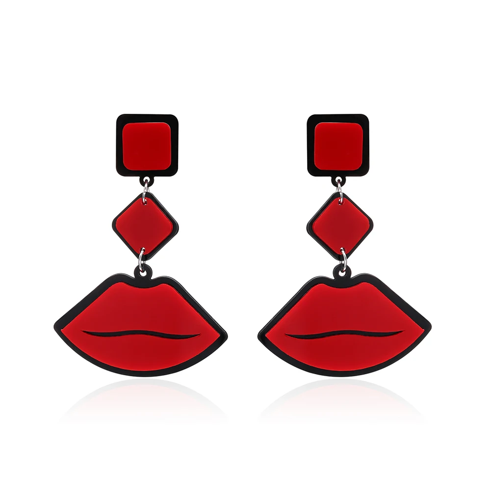 

Women Vintage Red Lips Shape Pendant Dangle Earrings Celebrity Jewelry