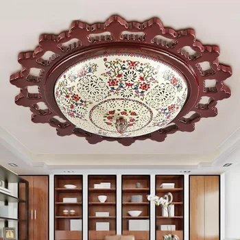 

Chinese style ceramic ceiling light wooden roun living room bedroom study corridor balcony blue /white classica ceiling lamp ZA