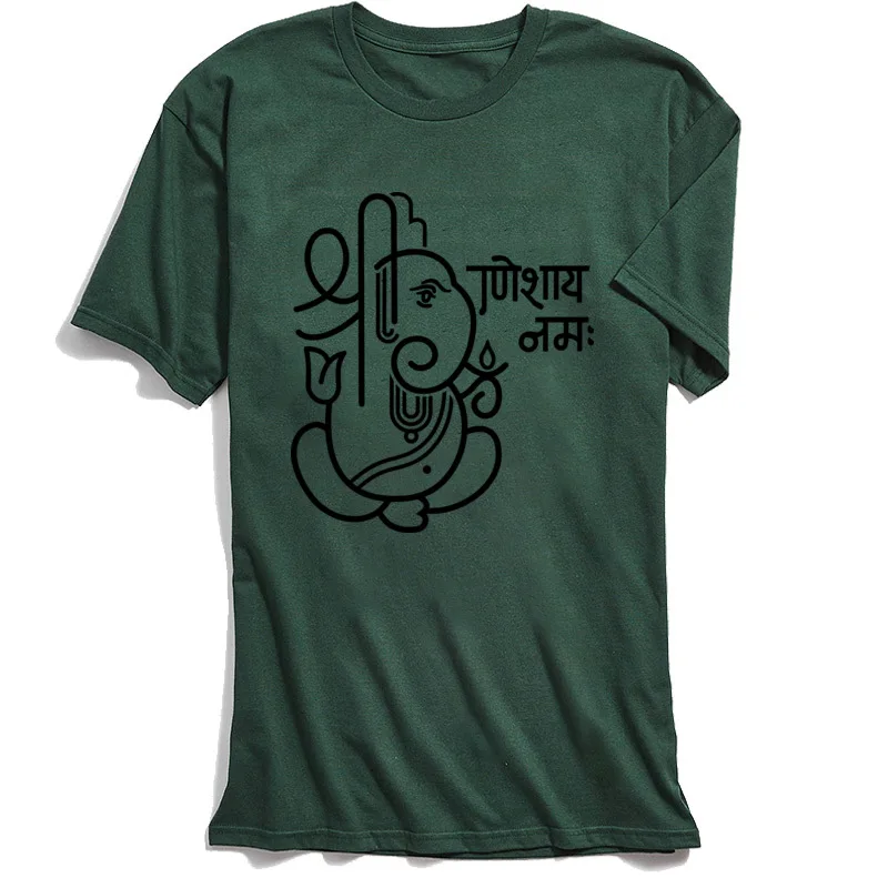 Casual Top T-shirts Short Sleeve comfortable Cheap Men Summer Tops & Tees comfortable Tops Tees Round Collar Cotton Fabric Ganesha Ganapati Elephant 5 (black outline) dark