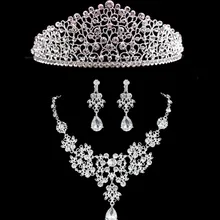 DIEZI горный хрусталь Ювелирные наборы Серебряная корона ожерелье серьги набор Тиара для свадебное с кристаллами ювелирные наборы Аксессуары
