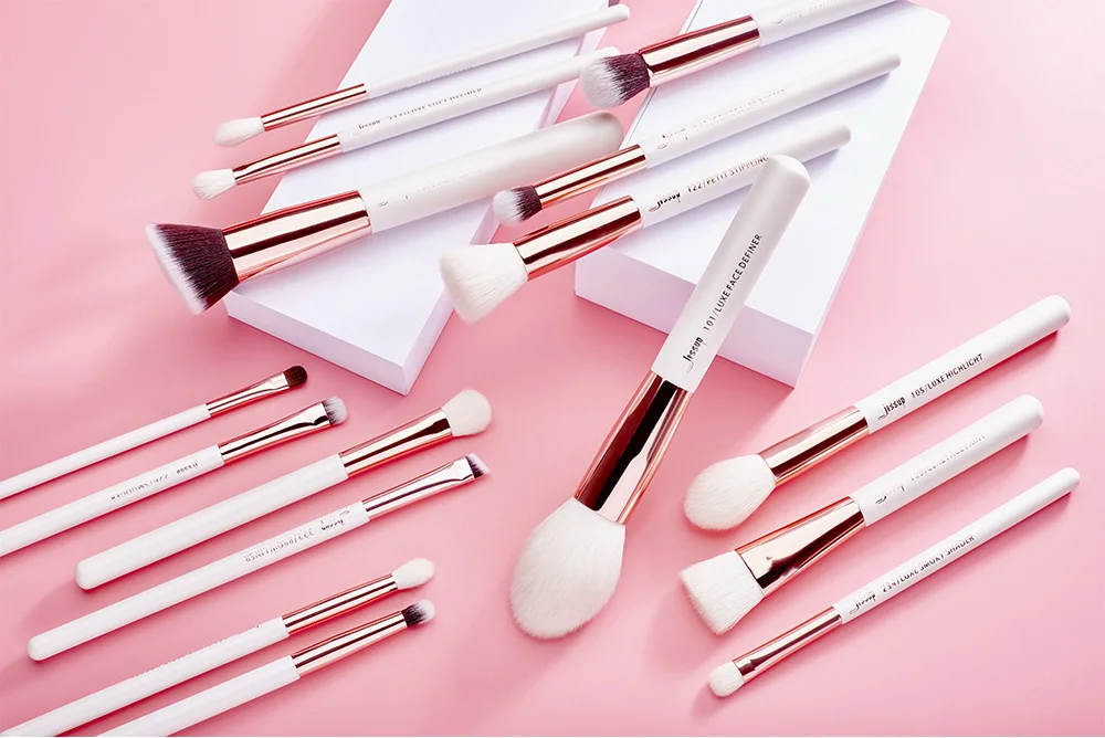 Jessup кисти жемчужно-белый/розовое золото кисти для макияжа Набор Professional beauty Make up brush натуральные волосы Тональная основа рассыпчатые румяна