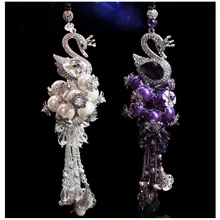 cool car Swan diamonds rearview mirror hanging accessories luxury beads Crystal bling ornament women girls car