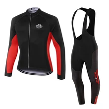 WOLFKEI черно-красный Ropa Ciclismo осень/весна для велоспорта на открытом воздухе Джерси длинный нагрудник комплект трико/быстросохнущая одежда для велоспорта# WK2523