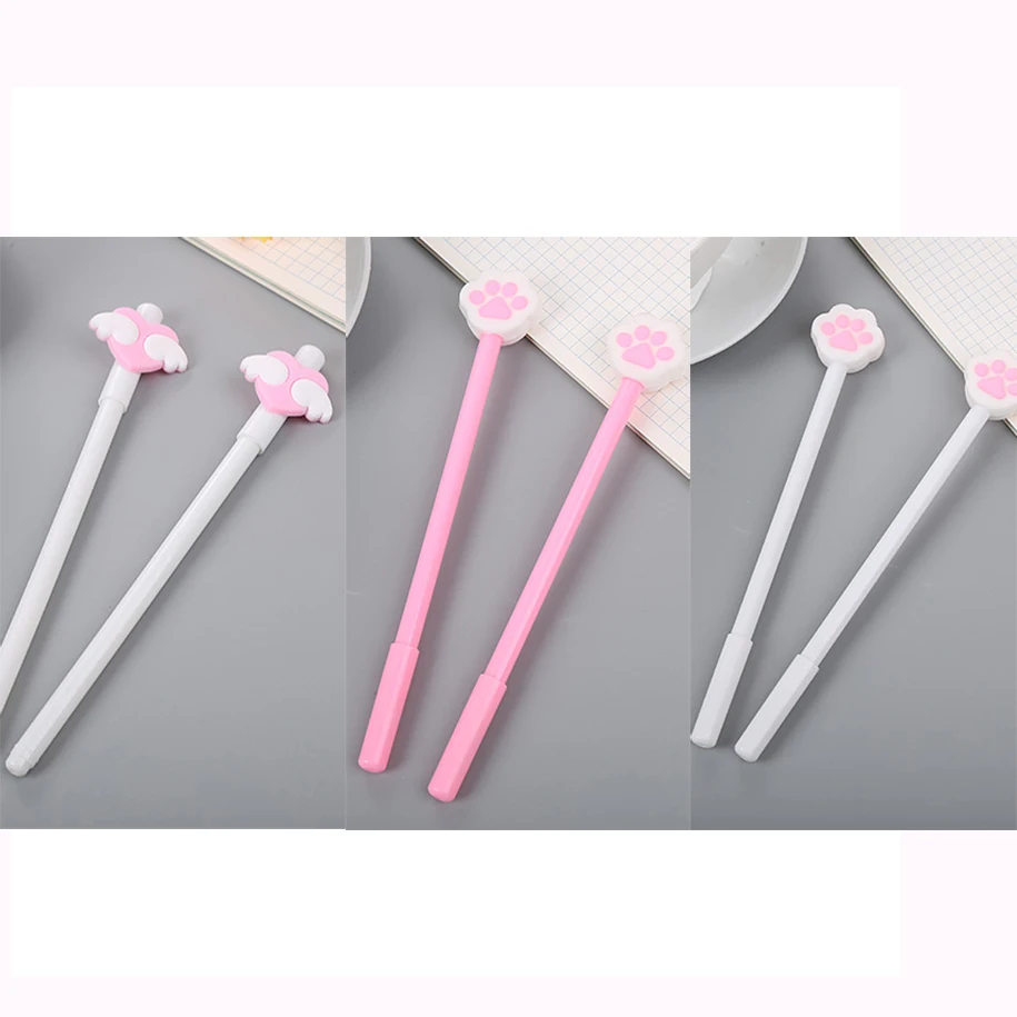 

30pcs kawaii pen cute cartoon cat claw angel wing gel pen for school students kids girl's gift mixed free shipping