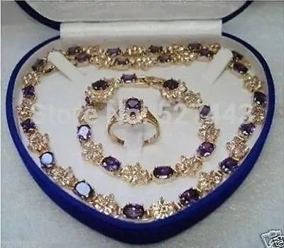 

Wholesale 18K GP Amethyst Earring Bracelet Necklace Ring Set (A0503)