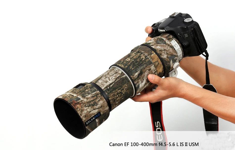 ROLANPRO lente camuflaje capa lluvia cubierta para Canon EF 100-400mm f4.5-5,6 L IS II USM lente funda protectora pistolas al aire libre - 2