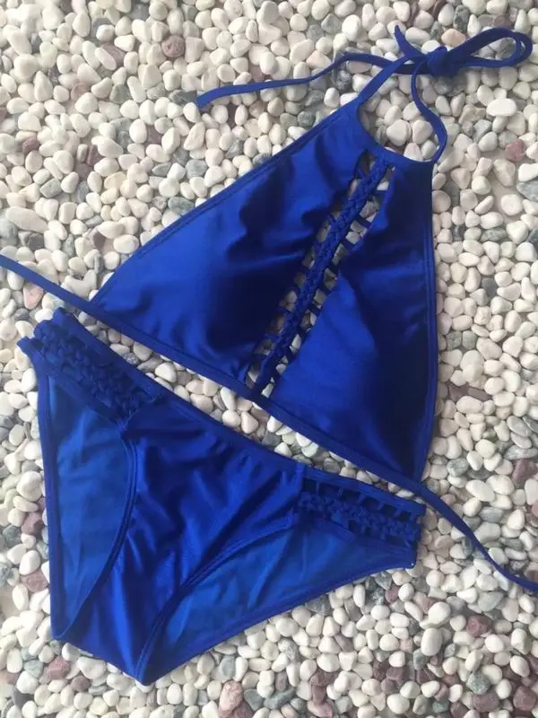 

Womens 2017 Bikini Set high neck tops Triangle Push-Up Padded Swimsuit Beachwear women Swimwear tankini 2 colors