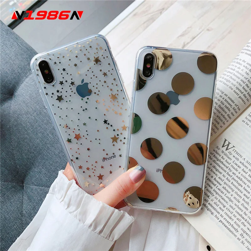 

N1986N Phone Case For iPhone 6 6s 7 8 Plus X XR XS Max Luxury Electroplated Wave Point Star Clear Soft TPU For iPhone X Cover