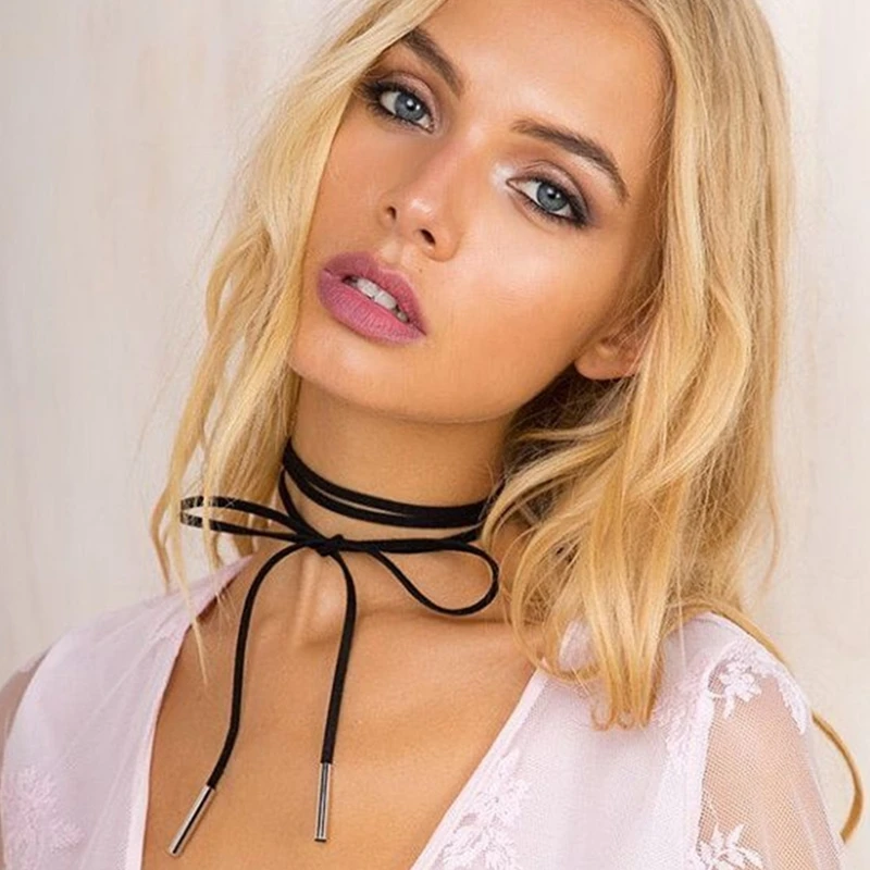 

Elegant Fashion Women Statement Necklaces Faux Leather Long Rope Gold Tube Velvet Choker Collar Necklace Collier DIY Jewelry