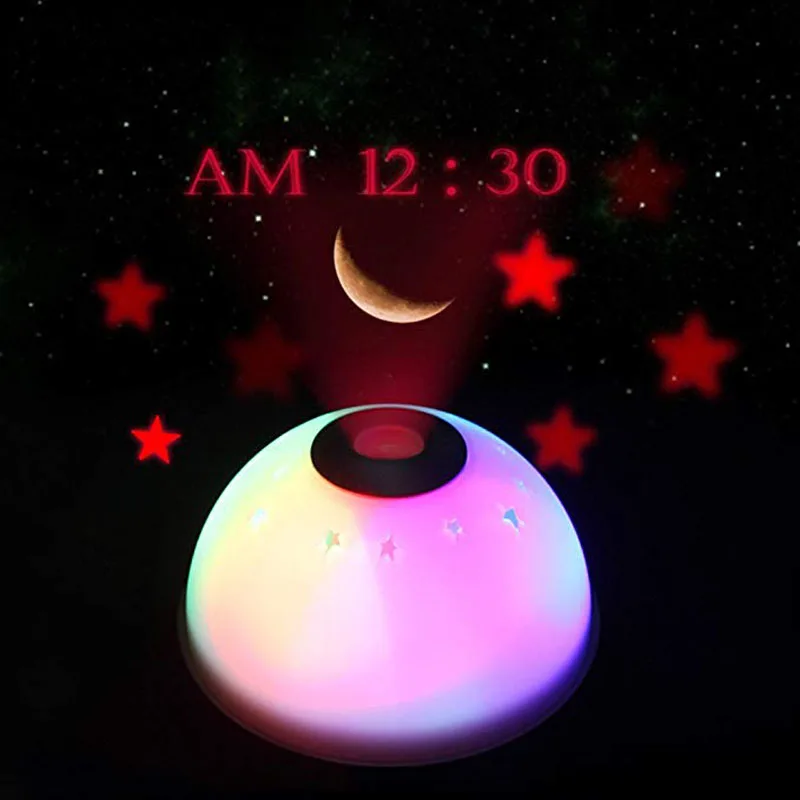 Projection Alarm Clock Night Moon Star Light 7 Colors Starry Digital