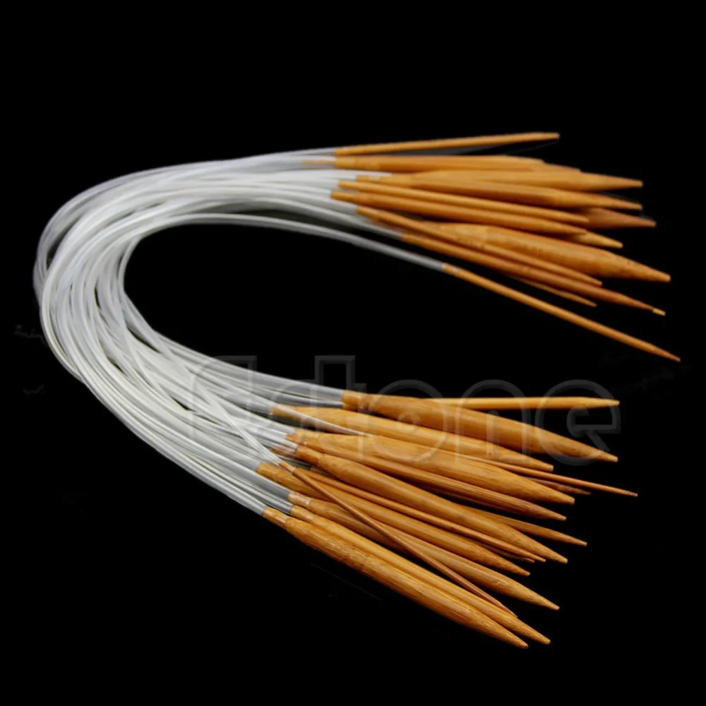 

New 16" Smooth Nature 18Pairs Circular Bamboo Carbonized Knitting Needles Set