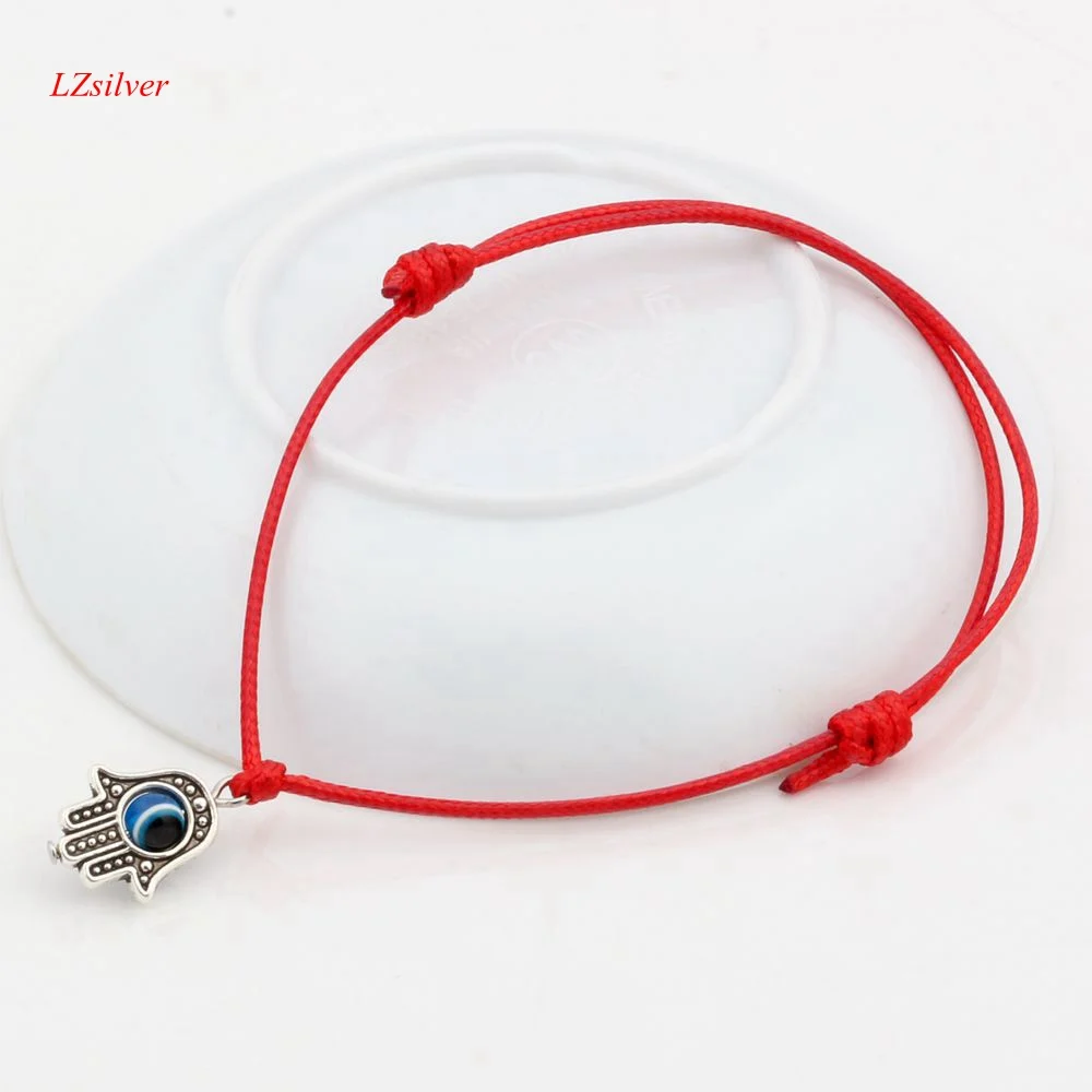 Hot! 2 pcs Hamsa Mão Corda Pulseira Olho Sorte cor Vermelha Cabo de cera Ajustável nm540