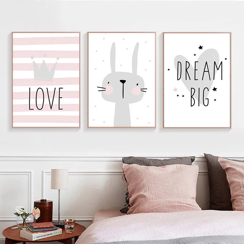 

Cartoon Prints Modern Wall Art Love Canvas Painting Cute Poster Children Room Decor Dream Big Wall Pictures HD2411