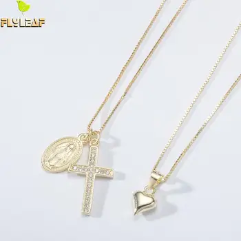 

Flyleaf 925 Sterling Silver Gold Necklace Women Cross Portrait Card Heart-shaped Fashion Fine Jewelry Necklaces & Pendants Ins