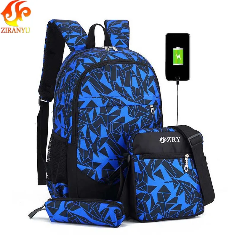 

ZIRANYU Children Waterproof Oxford USB Charge Design Bag Boy Backpack Schoolbag Male Backpack for Teenagers Boy School Bags