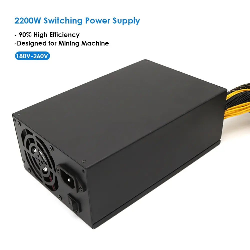 

2200W 180-260V Switching Power Supply mining machine ATX Power Supply 90% High Efficiency for Ethereum S9 S7 L3 Rig Mining