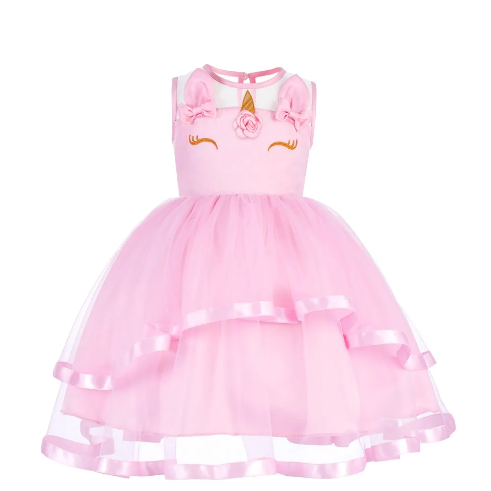 

Flower Unicorn Princess Dress Girls Wedding Sleeveless Cute Unicorn Fancy Dress up Kids Girls Birthday Clothes for Photo Shoot