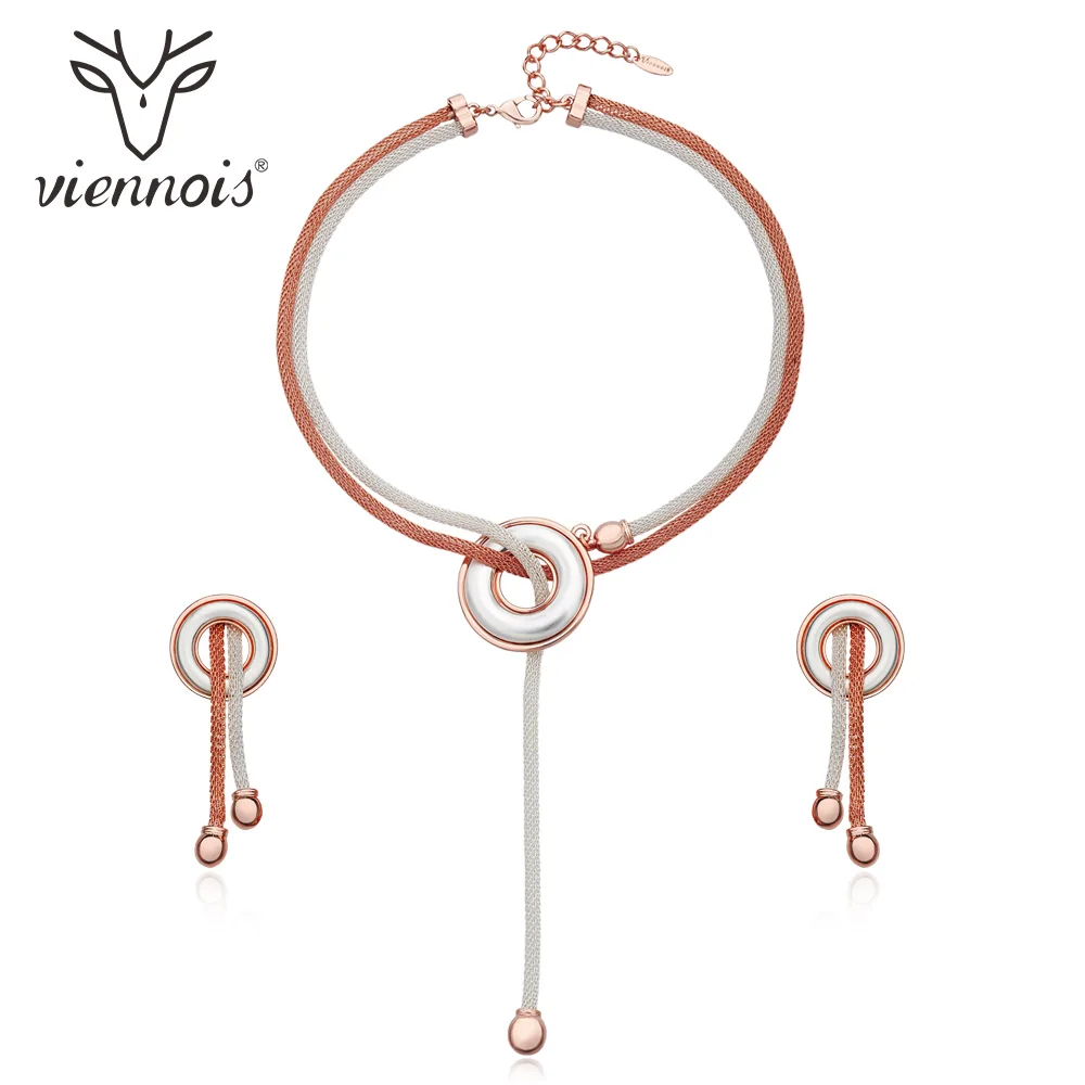 Viennois Модный Ювелирный Набор покрытое розовым золотом ожерелье и серьги набор