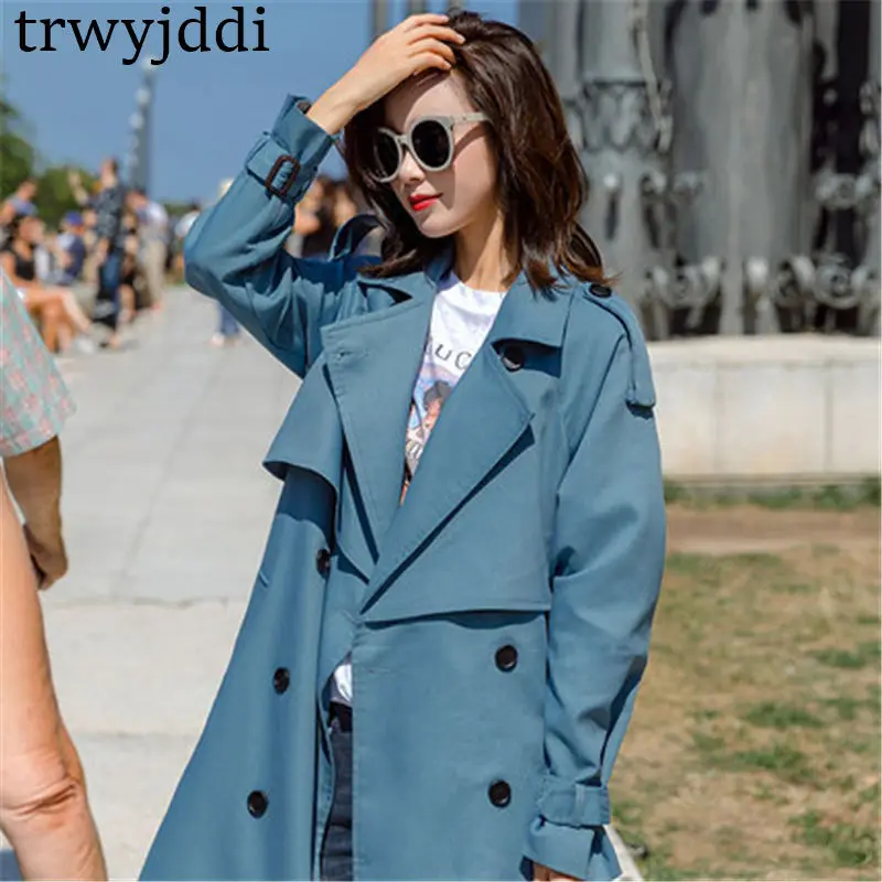 Women/'s Windbreaker Slim Fit Long Coat Jacket Lapel Spring Autumn Trench Coat US