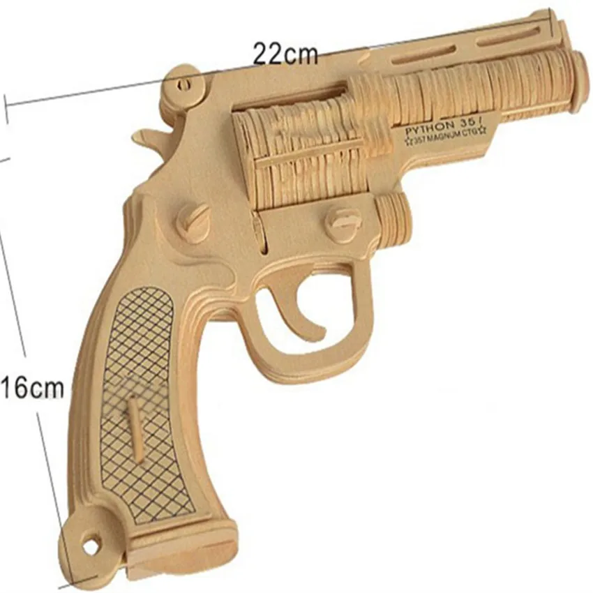 3D Wooden Revolver Gun Army Fans Military Enthusiasts Jigsaw Puzzle Toy For DIY Handmade Puzzles Weapon Educational Wooden Toys