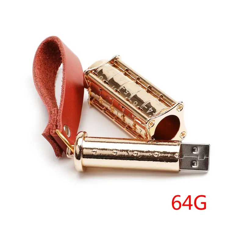 USB флеш-накопитель металлический флеш-накопитель U Stick 32G 64G USB2.0 цифровой пароль для передачи данных брелок - Цвет: Gold64