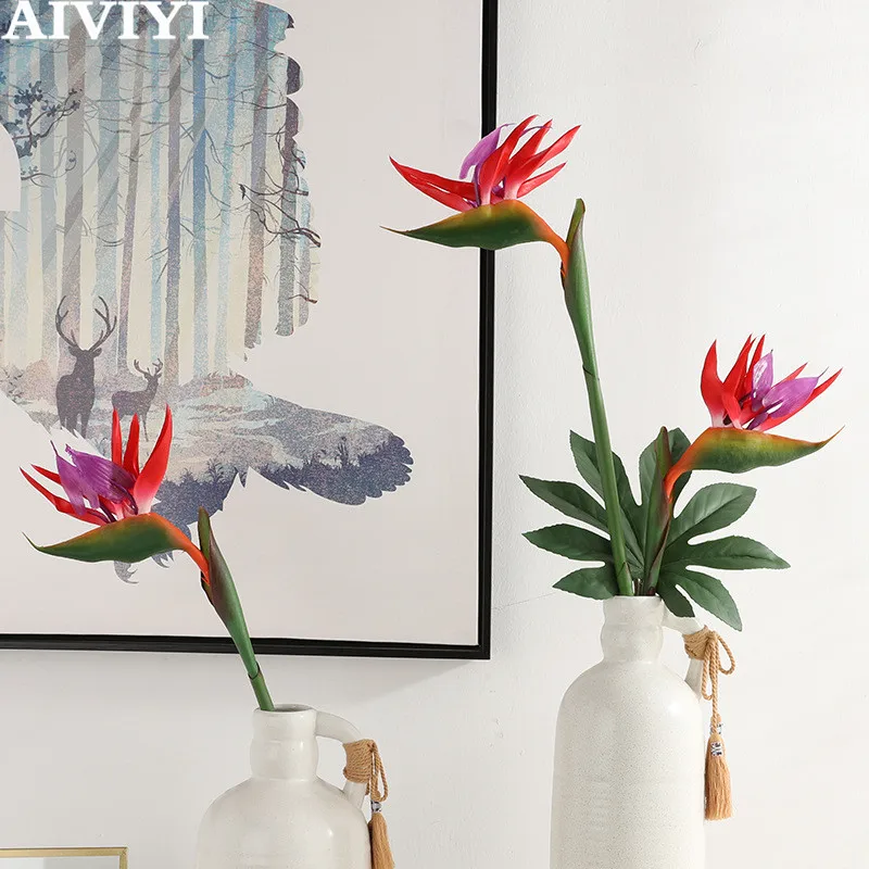 

Single bird of paradise artificial flower real touch bouquet soft plastic flower color bird of paradise dried flower decoration
