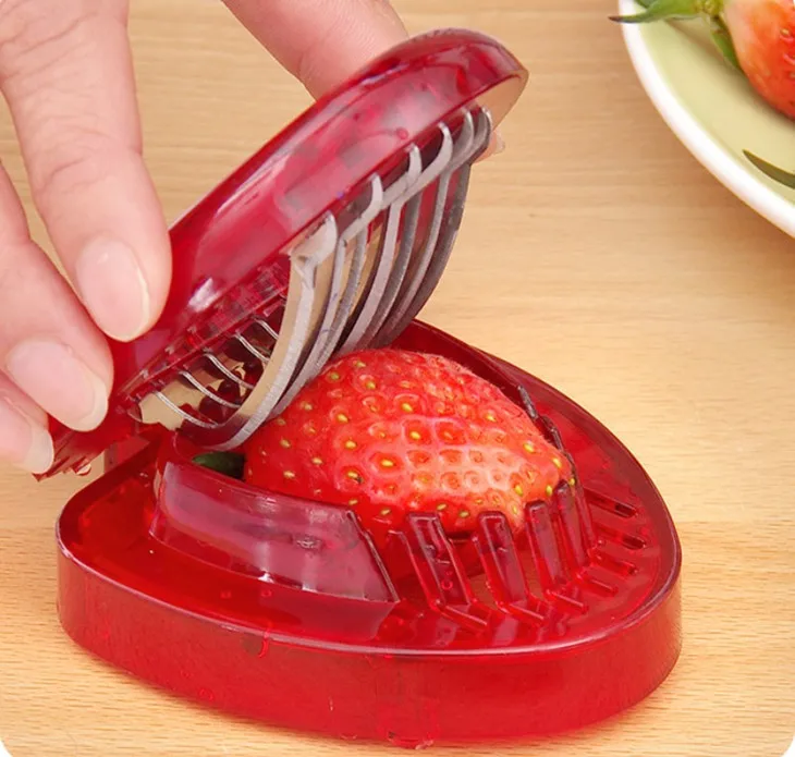 1x красный творческий клубника Slicer пластик фрукты вырезка инструменты салат резак ягодный для фруктов резак для украшения торта F2038