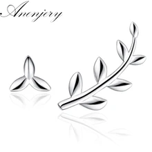 Новая мода 925 пробы серебряные три листа ассиметричные серьги brincos для женщин летние ювелирные изделия S-E186