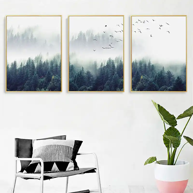 Canvas Wall Decor Forest Landscape Decoration Canvas Poster Nordic Style Succulent Wall Art Print Nature Painting Decorative Picture-50X70Cmx2 Unframed