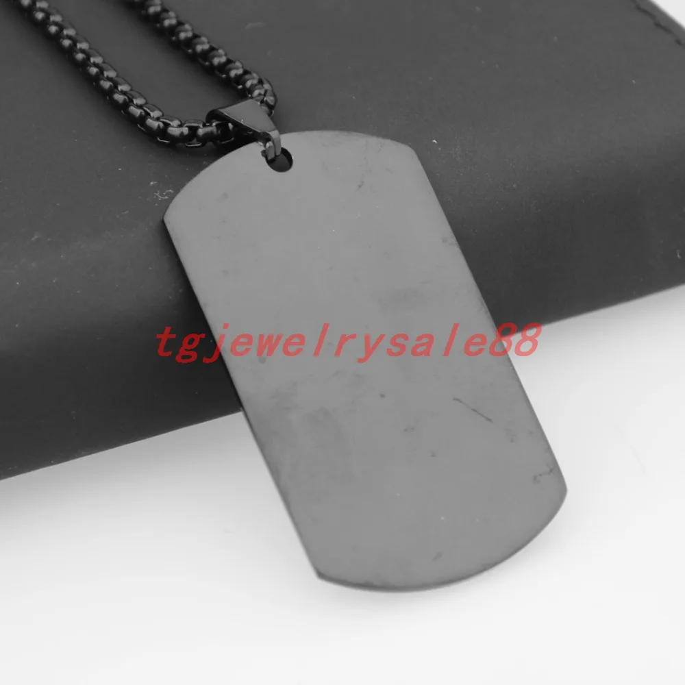 

Classic Vintage Black Color Stainless Steel Dog Tag Pendant Necklace Cool Men's Party Neck Jewelry With Box Chain Choker 24"