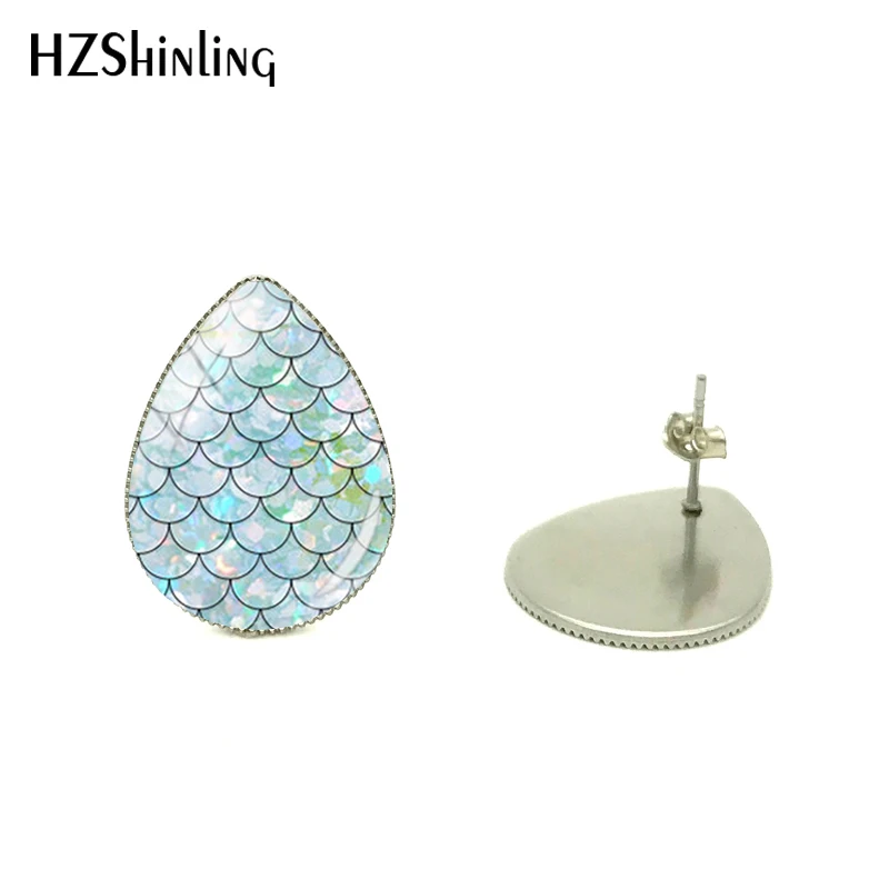 

New Vintage Mermaid Tear Water Drops Shape Jewelry Earrings for Fish Dragon Scale Jewelry Women Hand Craft Gifts