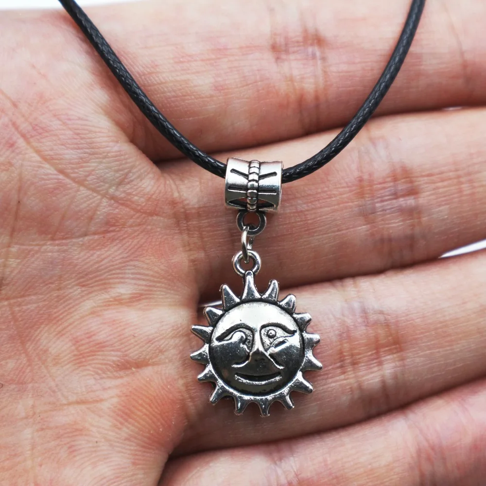 

Fashion Tibetan Silver Sun Rune Pendant Cord Choker DIY Necklace drop shipping