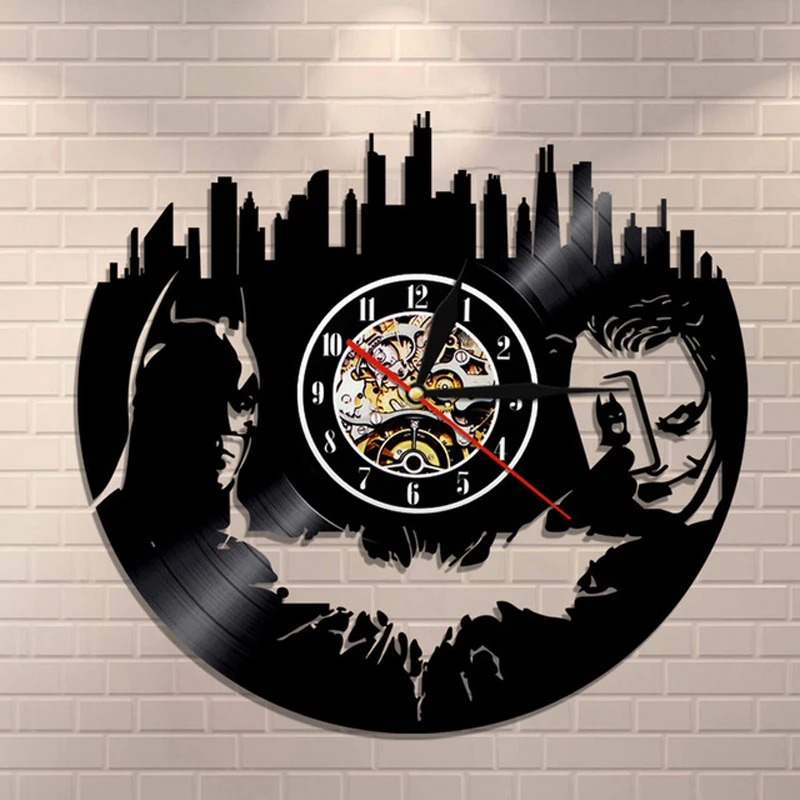 Творческий Бэтмен Джокер настенные часы современный дизайн декоративный Мальчики номер Искусство Винтаж винил часы-пластинка стены домашние декоративные часы