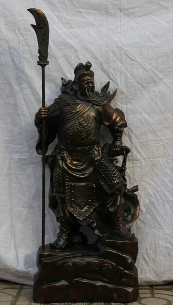 

JP S0524 31" Larger Chinese Bronze Folk Guan Gong Yu Warrior God General sword Statue (B0413)