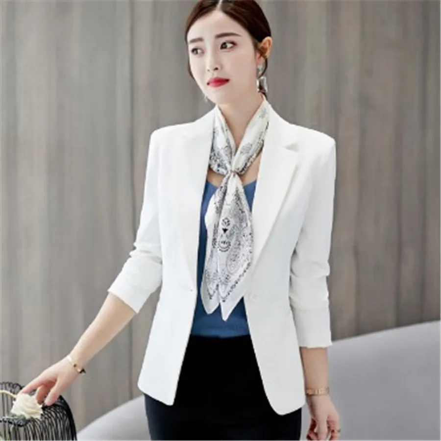 Блейзер Для женщин с длинным рукавом сплошной Демисезонный офисные Повседневное Однобортный Для женщин пиджак плюс Размеры XXL Ds50386 - Цвет: Белый