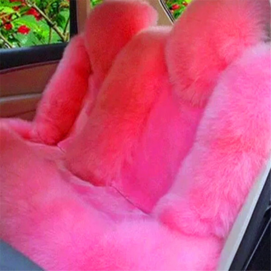 2 Pcs Pink Genuine Australian Sheepskin Car Automobile Front Seat Covers Cushion