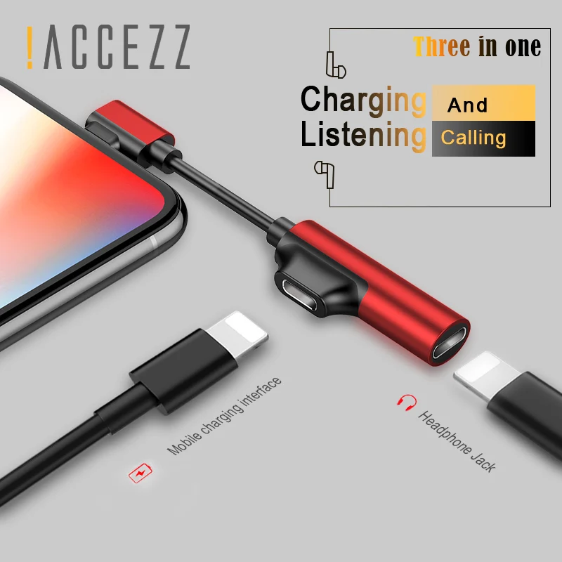 ! ACCEZZ 2 в 1 адаптер для прослушивания звука с двойным освещением Iphone XR XS MAX 8 7 Plus