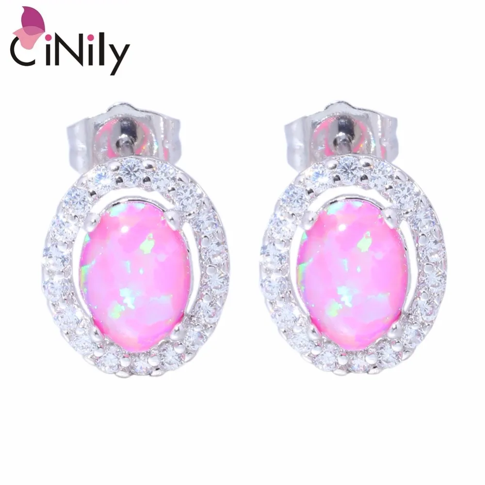 

CiNily Created Pink Fire Opal Cubic Zirconia Silver Plated Wholesale Hot Sell for Women Jewelry Stud Earrings 13mm OH2646