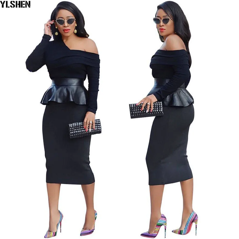 

African Dresses for Women Dashiki Sexy Leather Patchwork African Dress Clothes Bazin Riche Skirt Sexy Slim Evening Africa Dress