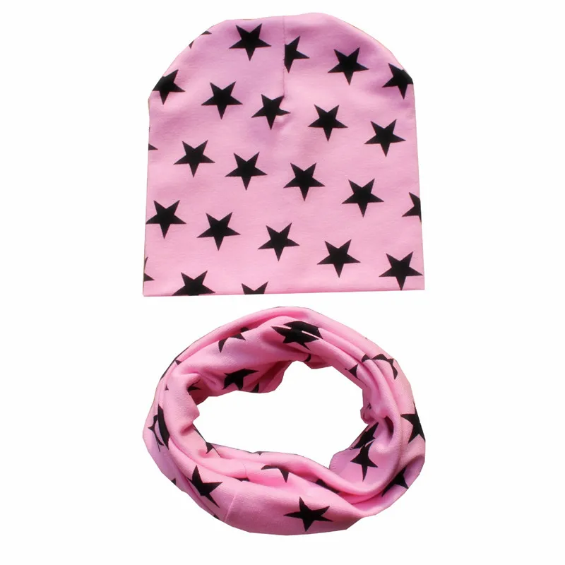 pink star Осенне-зимний детский комплект с шапочкой для мальчиков и девочек, весенний теплый шейный платок, детские вязаные шапки, комплекты из хлопка, детская шапка, шарф, комплекты из 2 предметов - Цвет: pink star