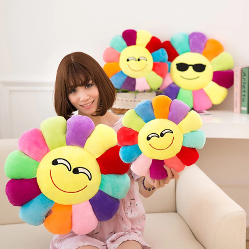 2017 New Colorful flowers Sunflowers QQ Expression Plush Toy Pillow Toys 30CMin Stuffed & Plush