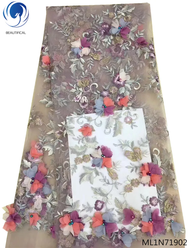 

Beautifical 3d laces fabric african lace fabrics 2019 high quality fabrics dress with beads for women dress 5yards/lot ML1N719