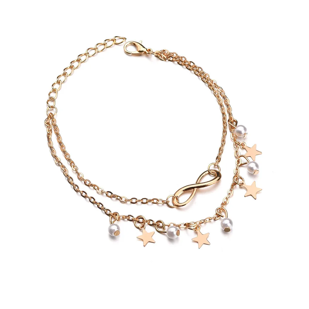 Boho Style Star Anklet Fashion Multilayer Foot Chain Ankle Bracelet for Women Beach Accessories Gift