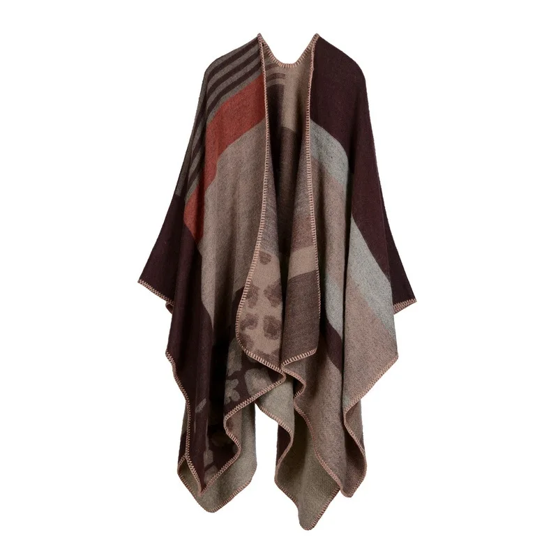 Дизайн модное зимнее женское теплое пончо и накидки для дам пальто Высокое качество женские шали большой геометрический плащ