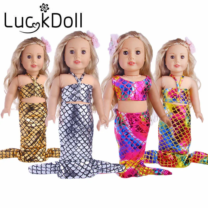 

Модный костюм русалки для косплея, 4 модели, подходит для 18-дюймовых американских кукол 43 см, аксессуары для одежды, игрушки для девочек, поколение, день рождения