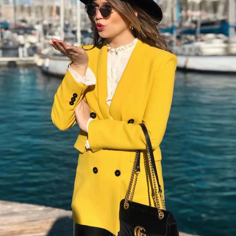 

women blazers and jackets Buttons Long Sleeve yellow blazer femme casual blazer women coats 2019 OL office women blazer